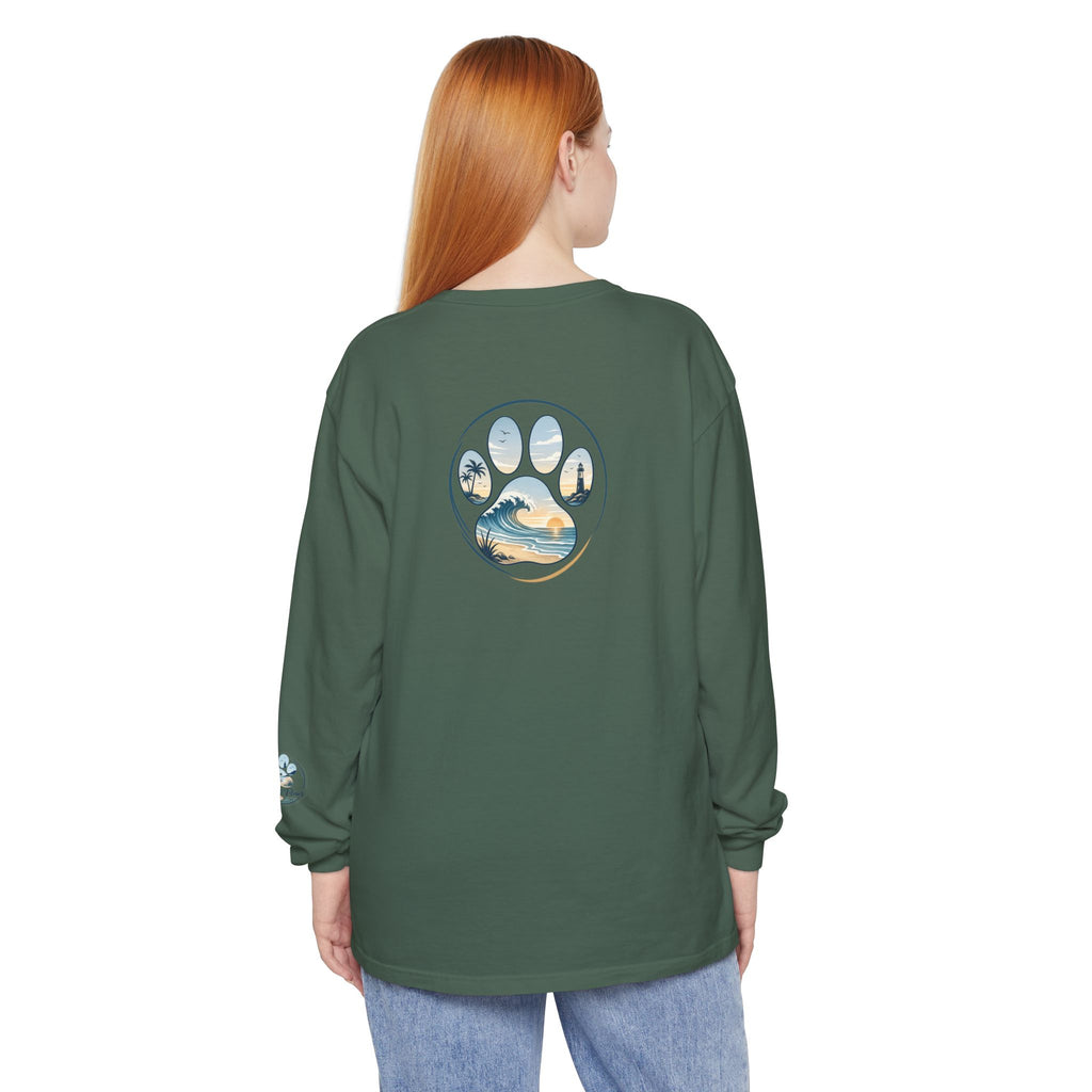 Coast & Paws Signature Soft Long Sleeve Tee — Coastal Paw Wave Graphic