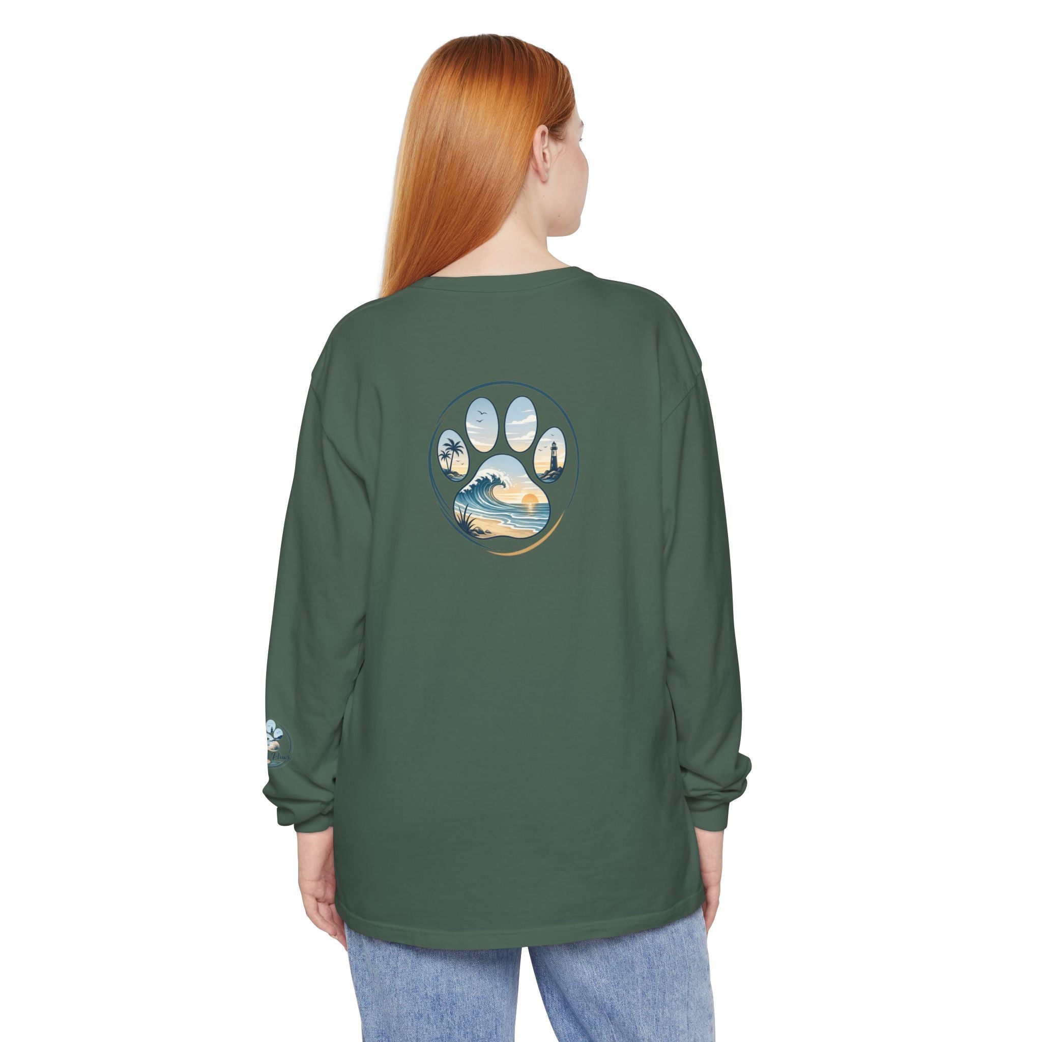 Coast & Paws Signature Soft Long Sleeve Tee — Coastal Paw Wave Graphic