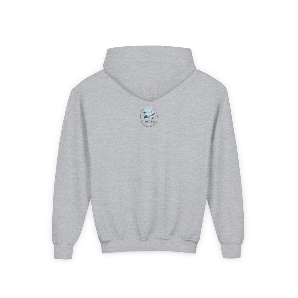 Youth Hoodie — "Sea Side Nap" Cat Beach Graphic Sweatshirt