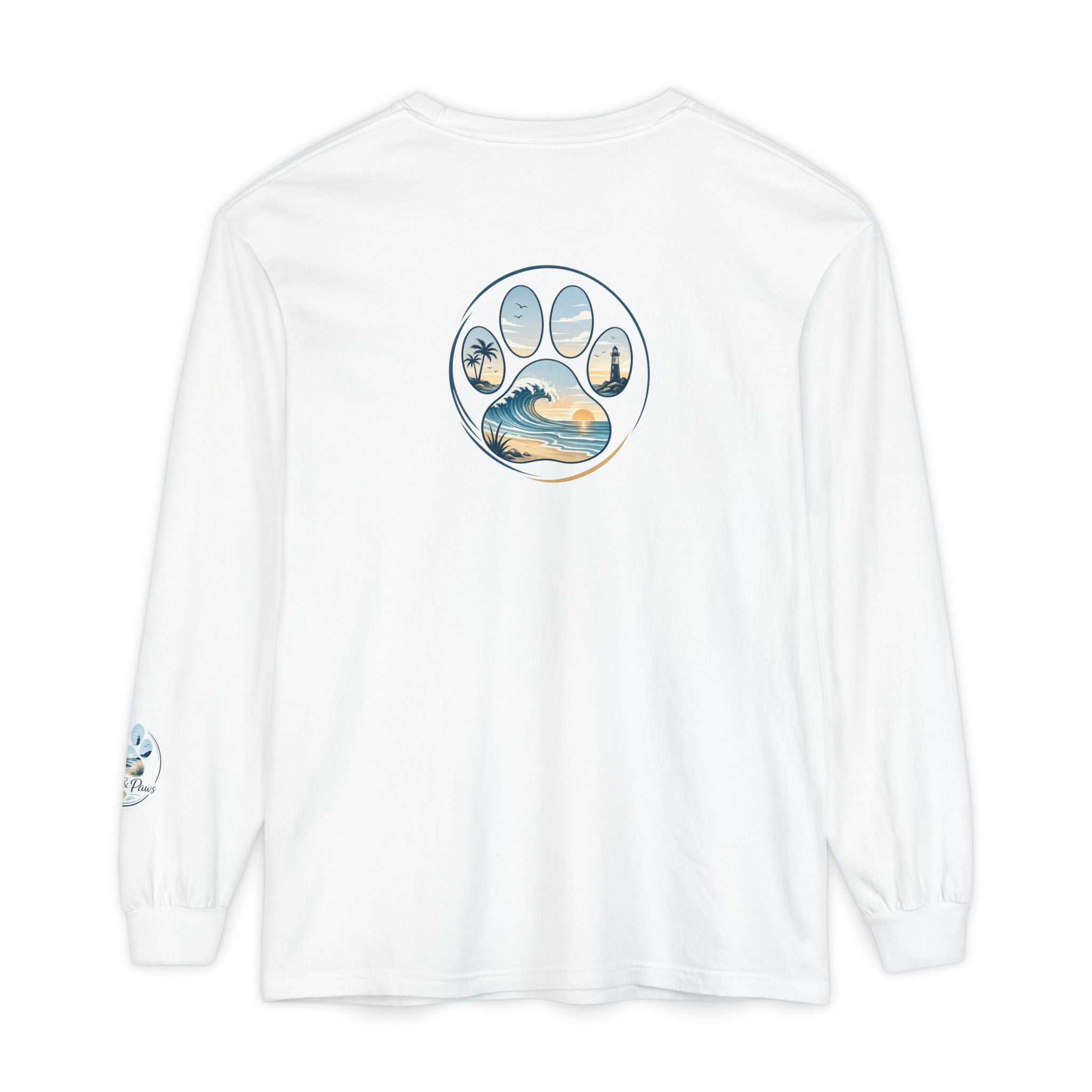 Coast & Paws Signature Soft Long Sleeve Tee — Coastal Paw Wave Graphic