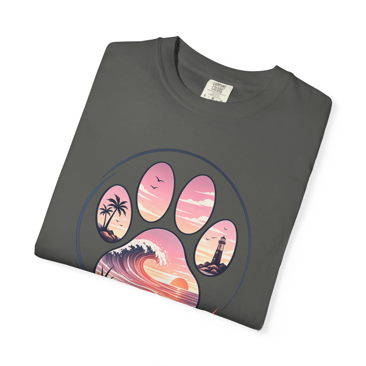 Sunset Paw Tee — Beach Wave Paw Print Unisex Comfort Colors T-Shirt