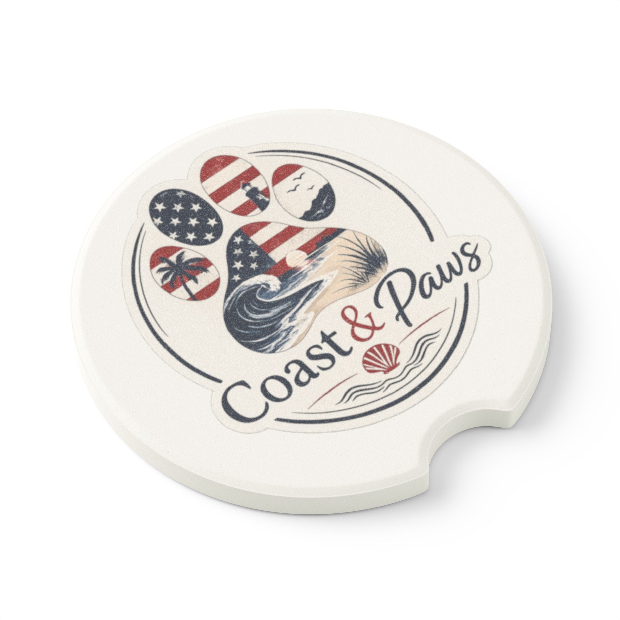 Coast & Paws Signature Patriotic Soapstone Car Coaster — Patriotic Beach Paw Print