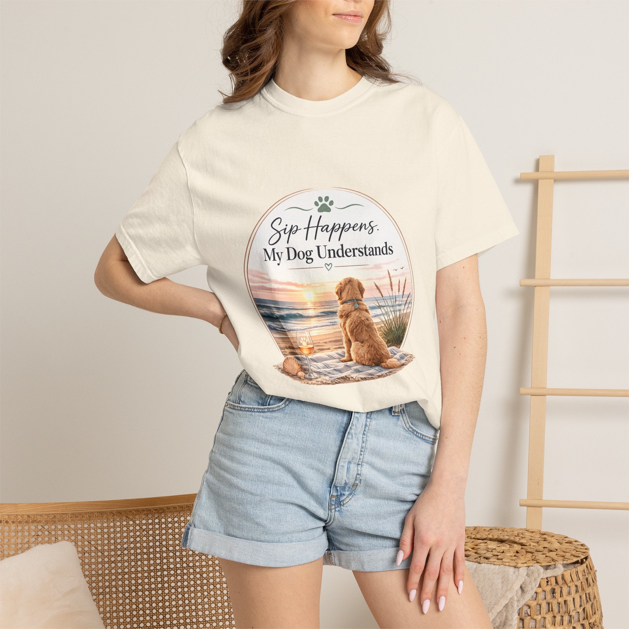 Sip Happens My Dog Understands T-shirt | Unisex Garment Dyed
