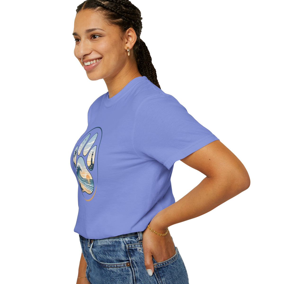Ocean Paw Surf T-Shirt — Beach Sunset Paw Print Tee
