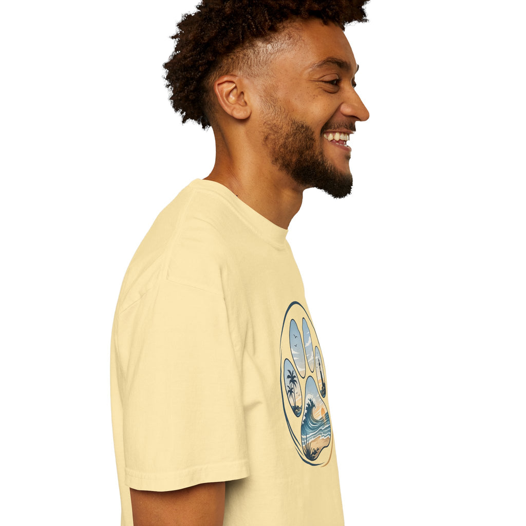Ocean Paw Surf T-Shirt — Beach Sunset Paw Print Tee