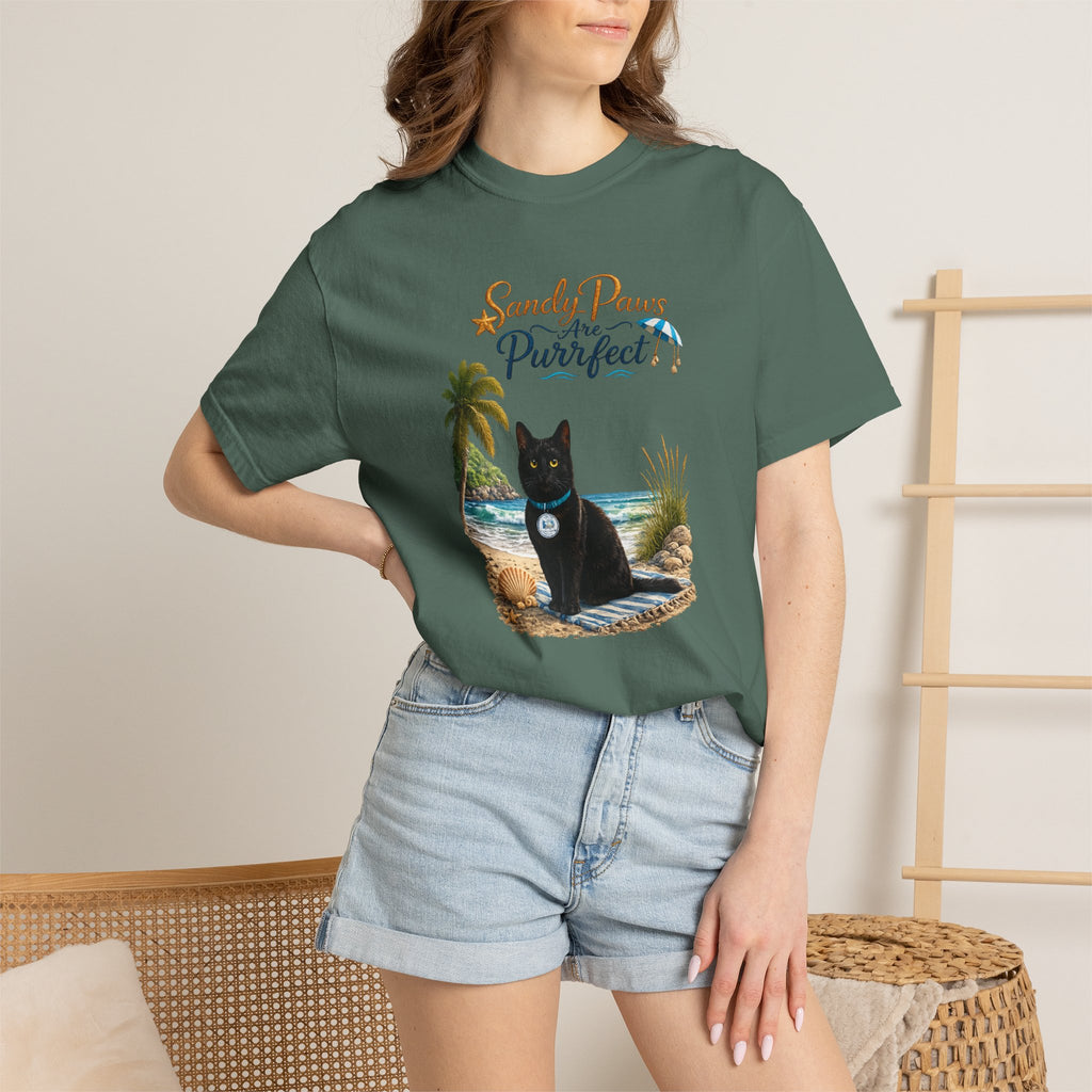 Sandy Paws Are Purrfect - Comfort Colors Unisex Garment Dyed Cat Beach T-Shirt