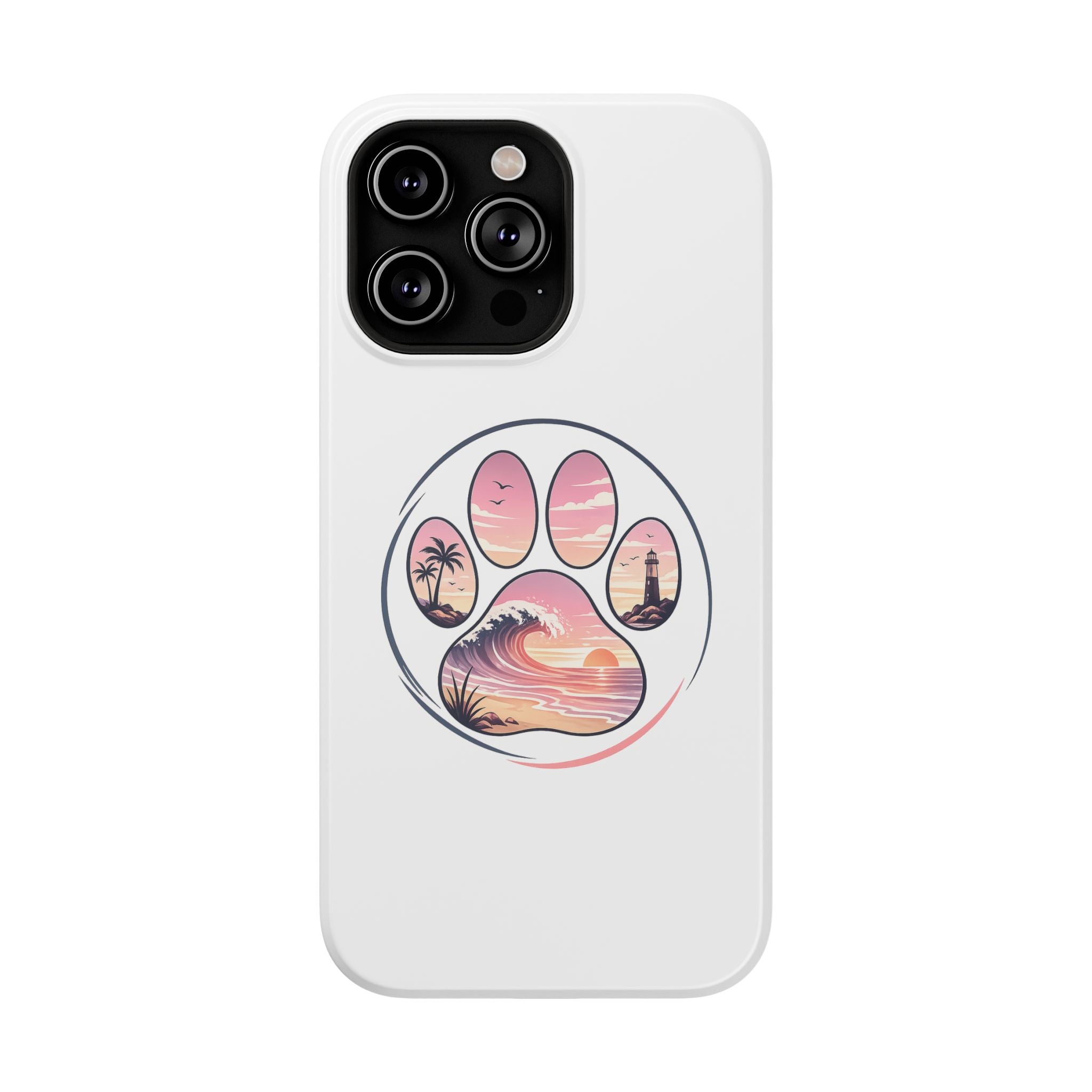 Beach Paw Phone Case — Impact-Resistant Tropical Paw Print iPhone Cover