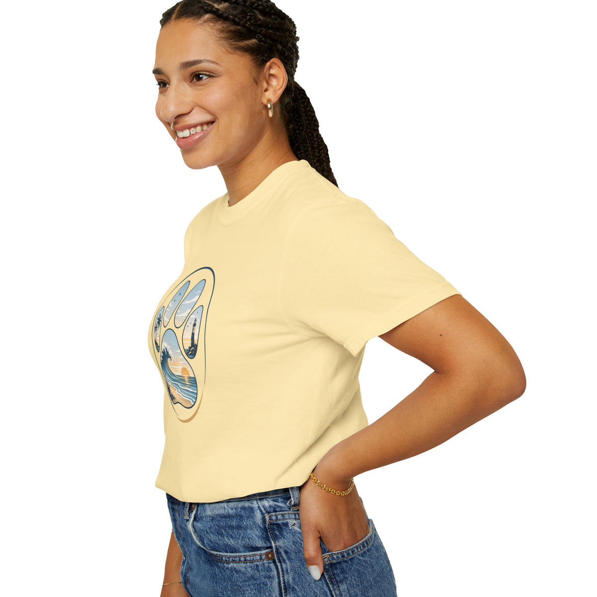 Ocean Paw Surf T-Shirt — Beach Sunset Paw Print Tee