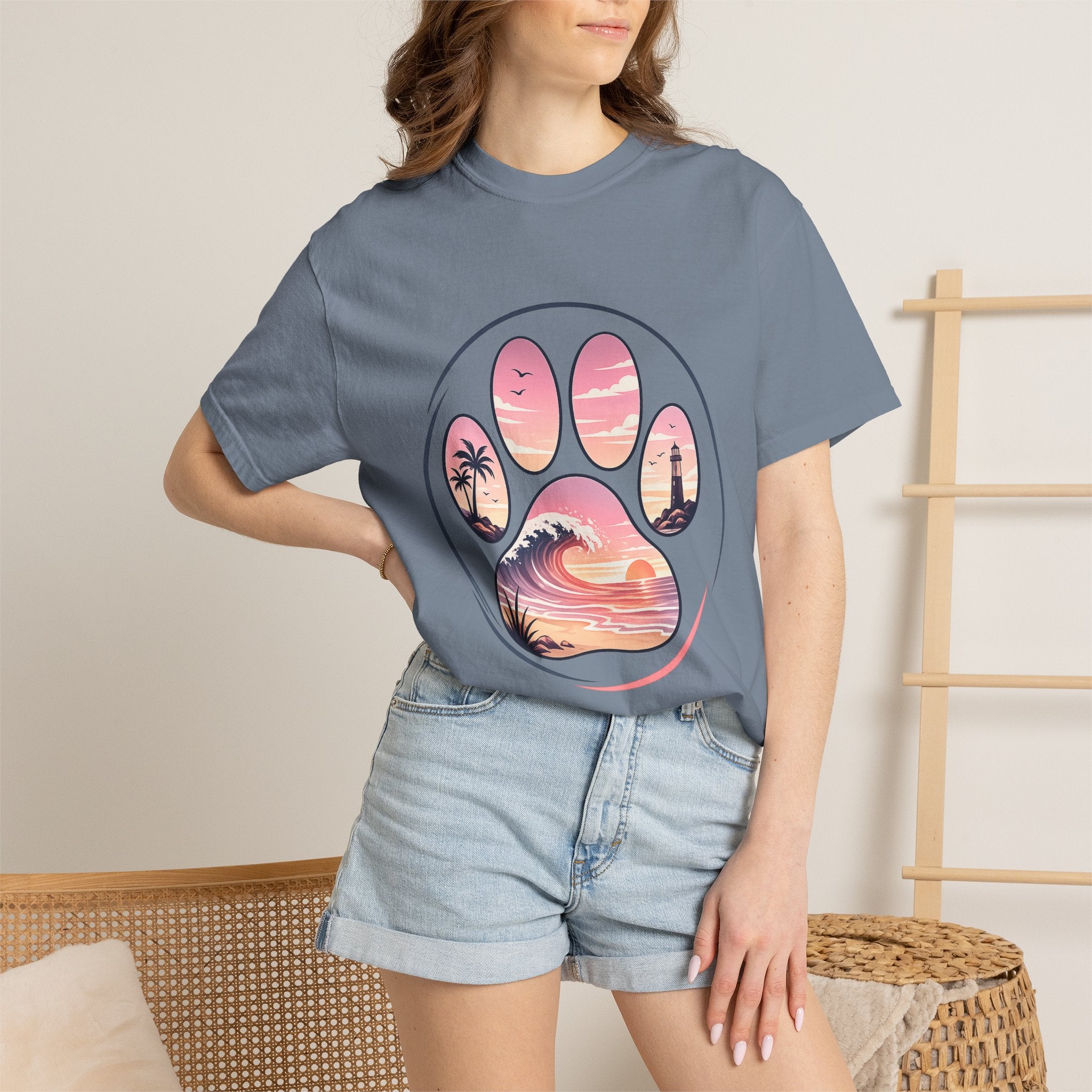 Sunset Paw Tee — Beach Wave Paw Print Unisex Comfort Colors T-Shirt