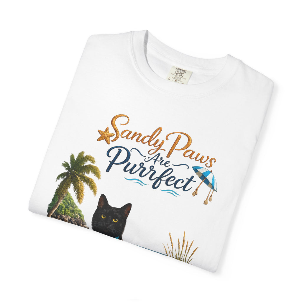 Sandy Paws Are Purrfect - Comfort Colors Unisex Garment Dyed Cat Beach T-Shirt