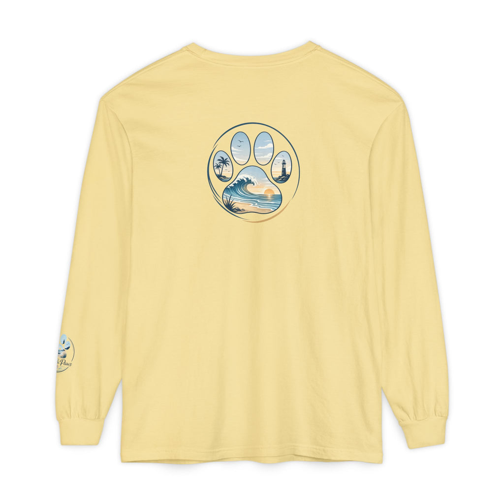 Coast & Paws Signature Soft Long Sleeve Tee — Coastal Paw Wave Graphic