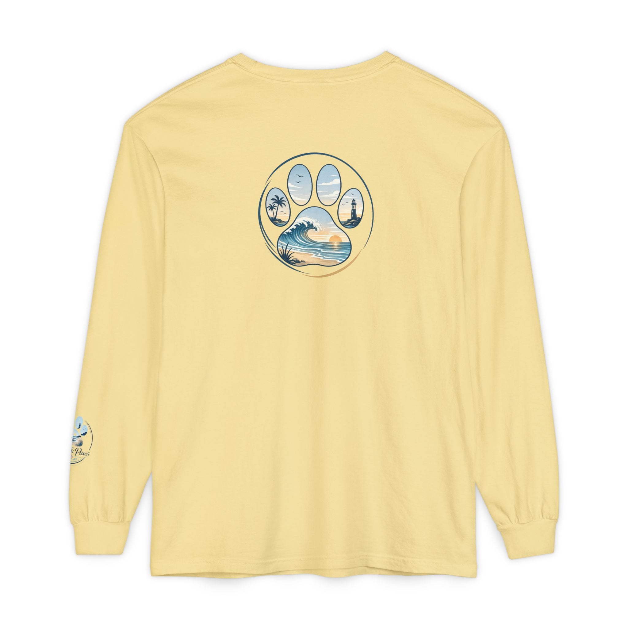 Coast & Paws Signature Soft Long Sleeve Tee — Coastal Paw Wave Graphic