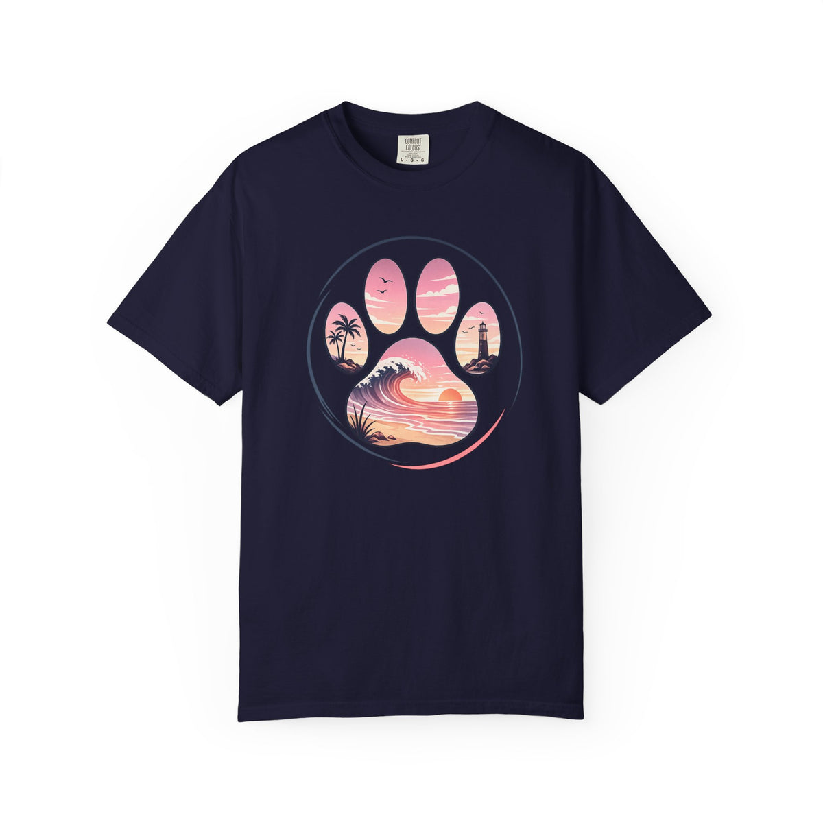 Sunset Paw Tee — Beach Wave Paw Print Unisex Comfort Colors T-Shirt