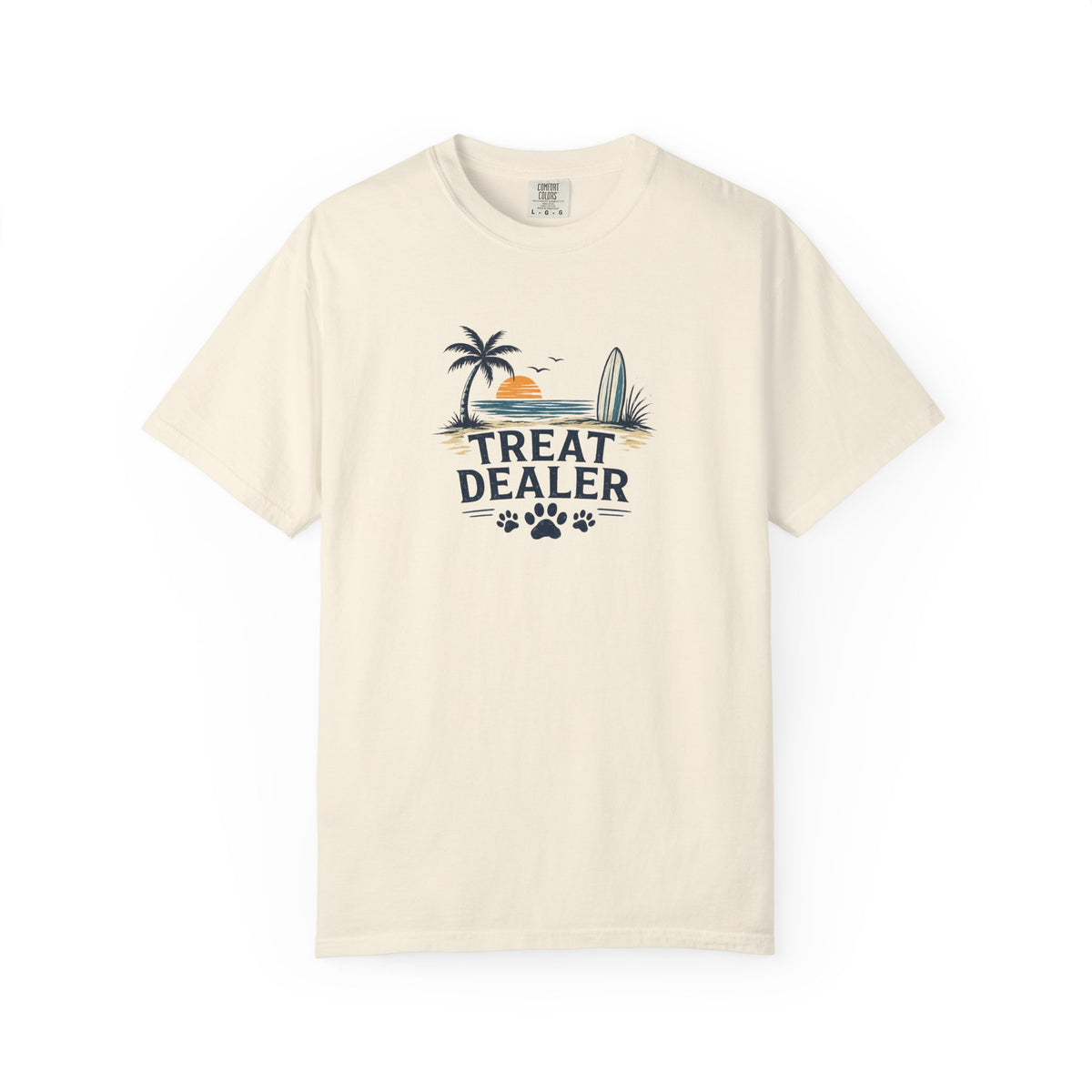 Treat Dealer Beach T-Shirt — Cute Dog Paw Surf Graphic