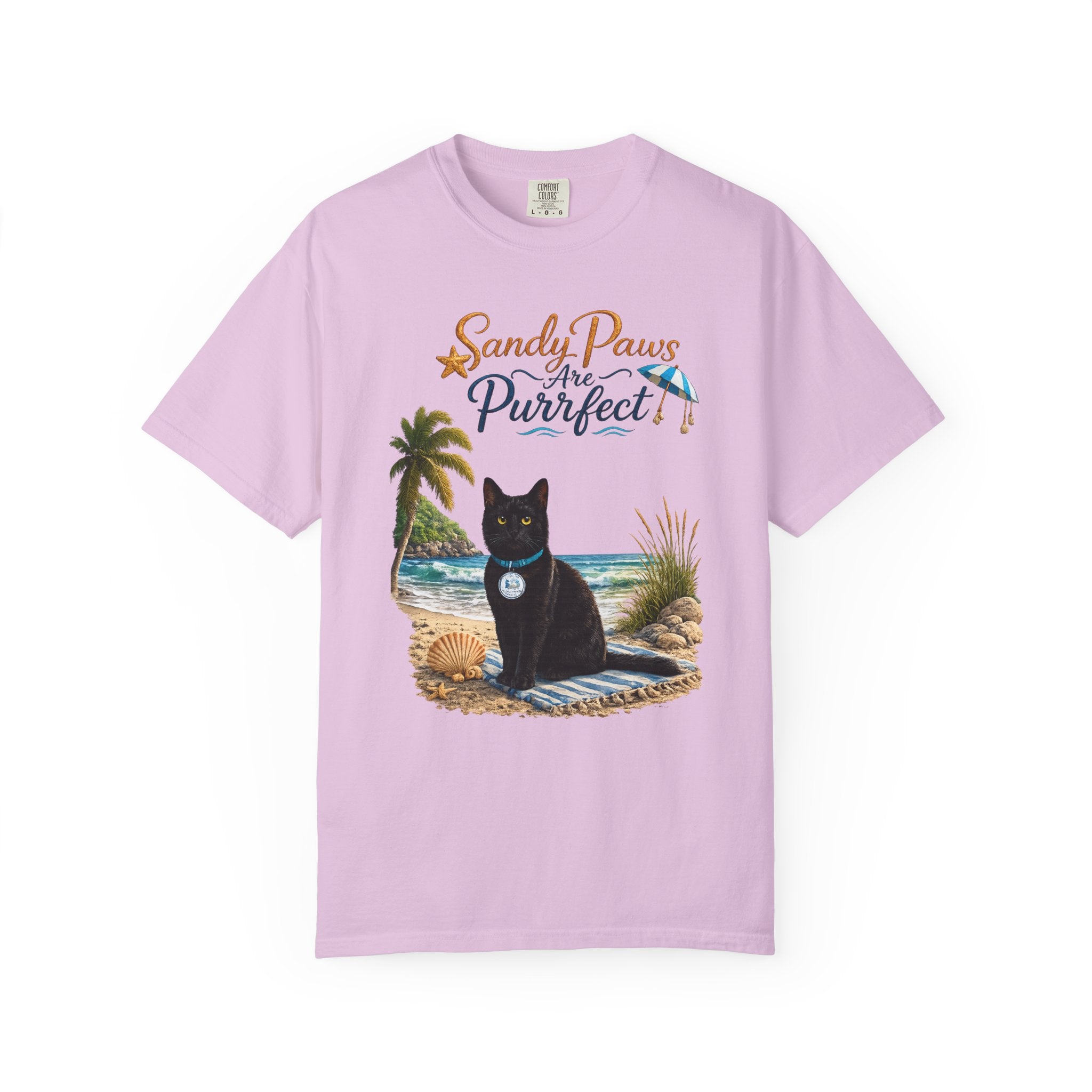 Sandy Paws Are Purrfect - Comfort Colors Unisex Garment Dyed Cat Beach T-Shirt