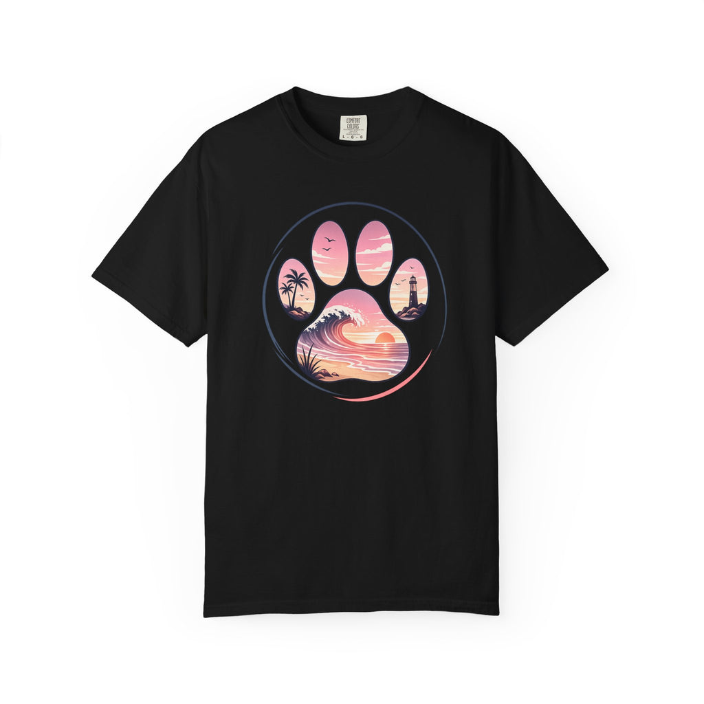 Sunset Paw Tee — Beach Wave Paw Print Unisex Comfort Colors T-Shirt