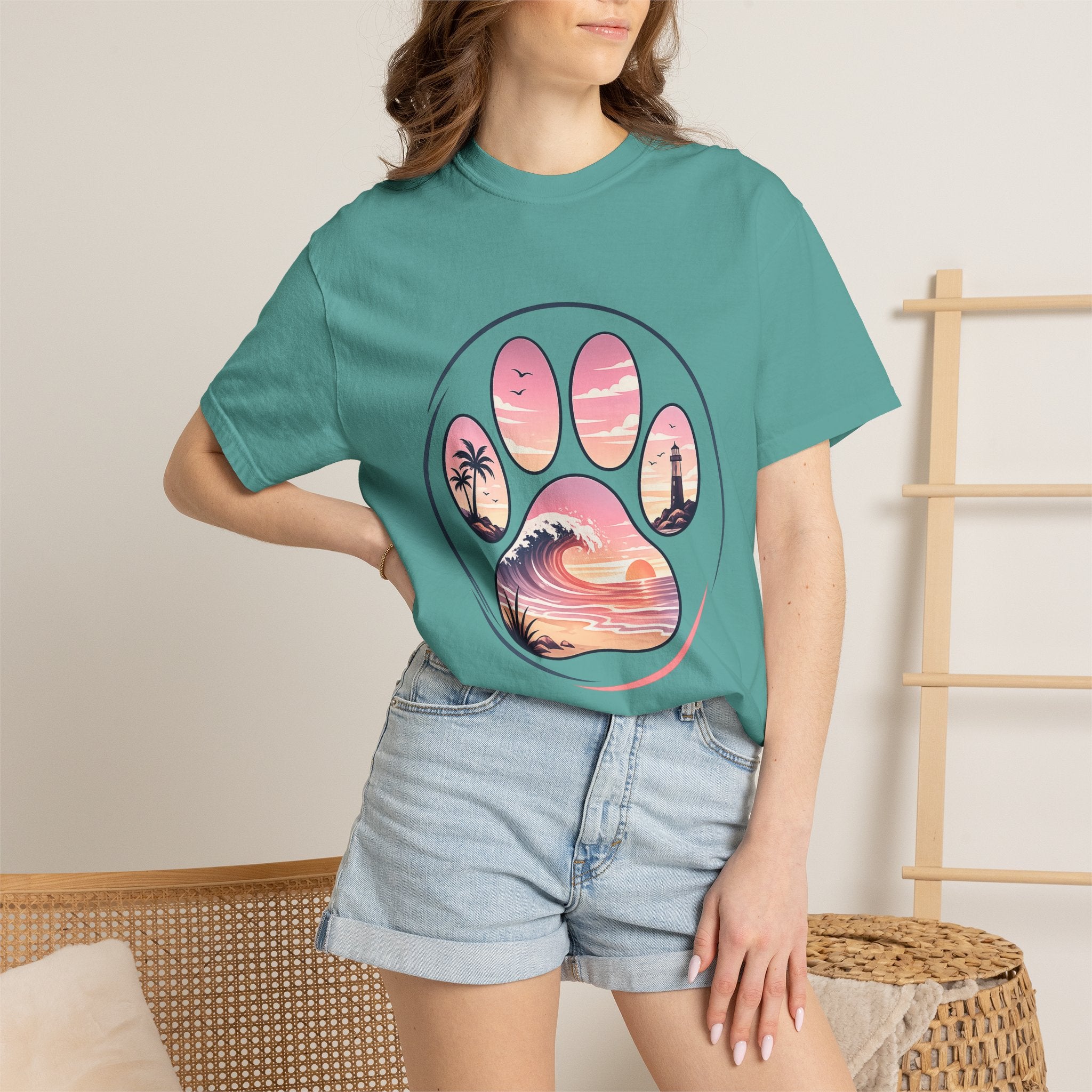 Sunset Paw Tee — Beach Wave Paw Print Unisex Comfort Colors T-Shirt