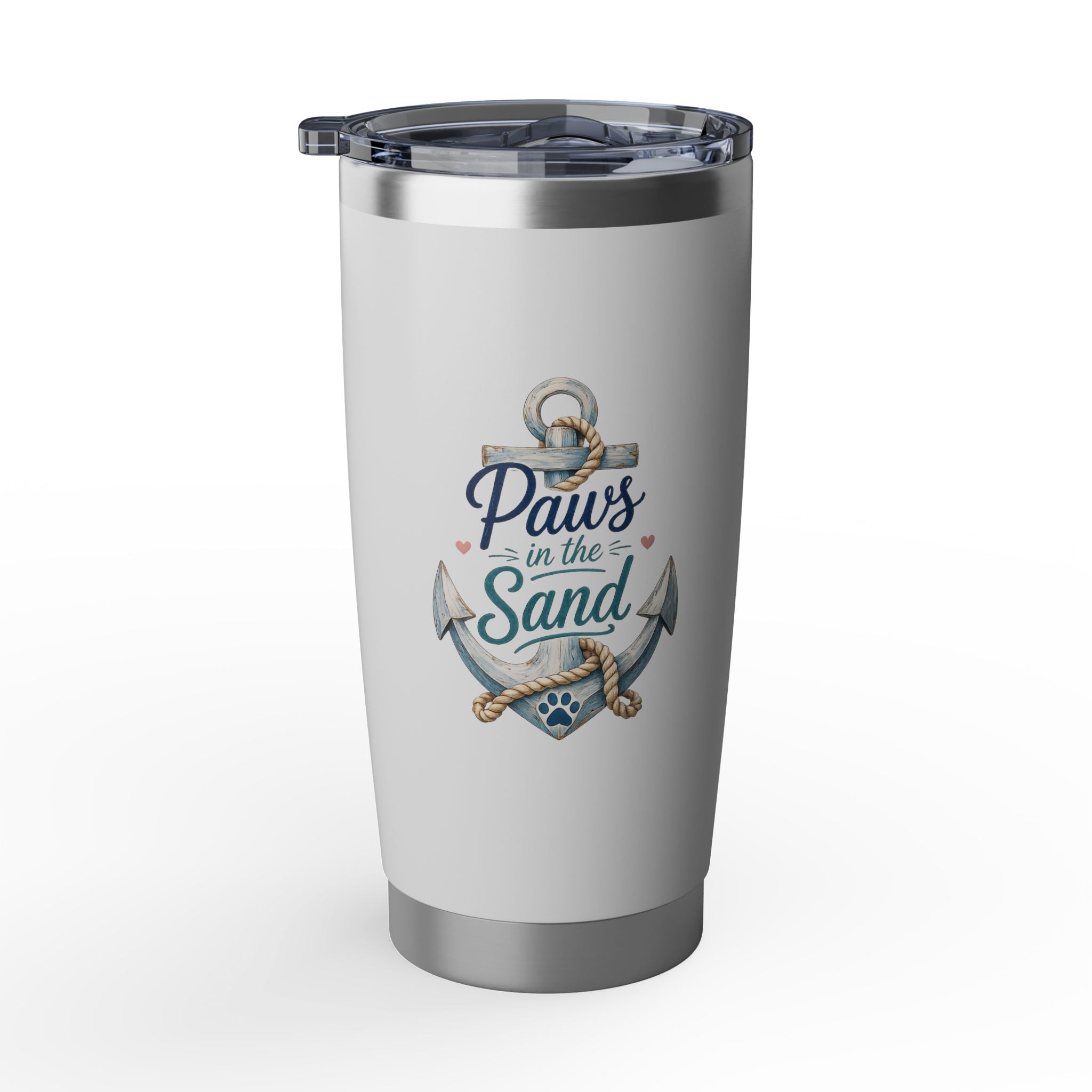 Paws & Sand 20oz Travel Tumbler — Nautical Anchor Dog Paw Insulated Cup