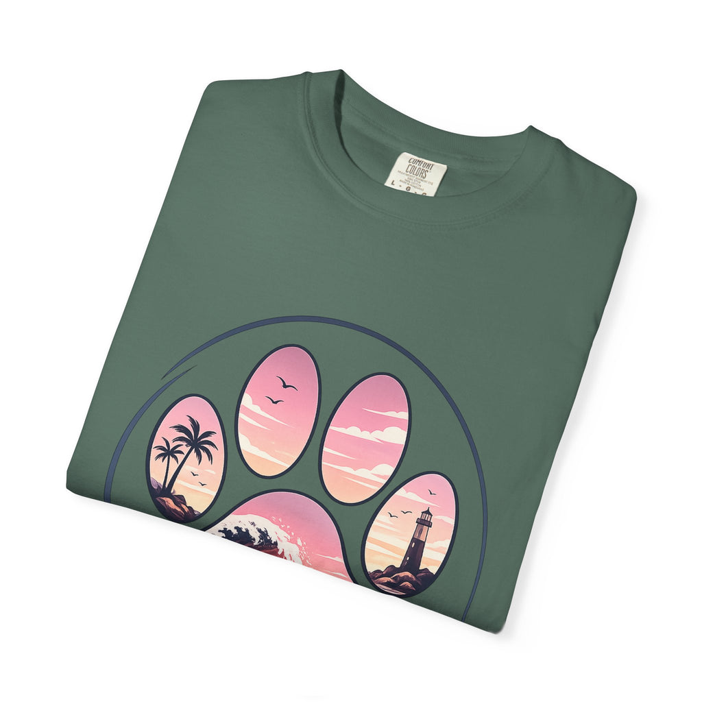 Sunset Paw Tee — Beach Wave Paw Print Unisex Comfort Colors T-Shirt