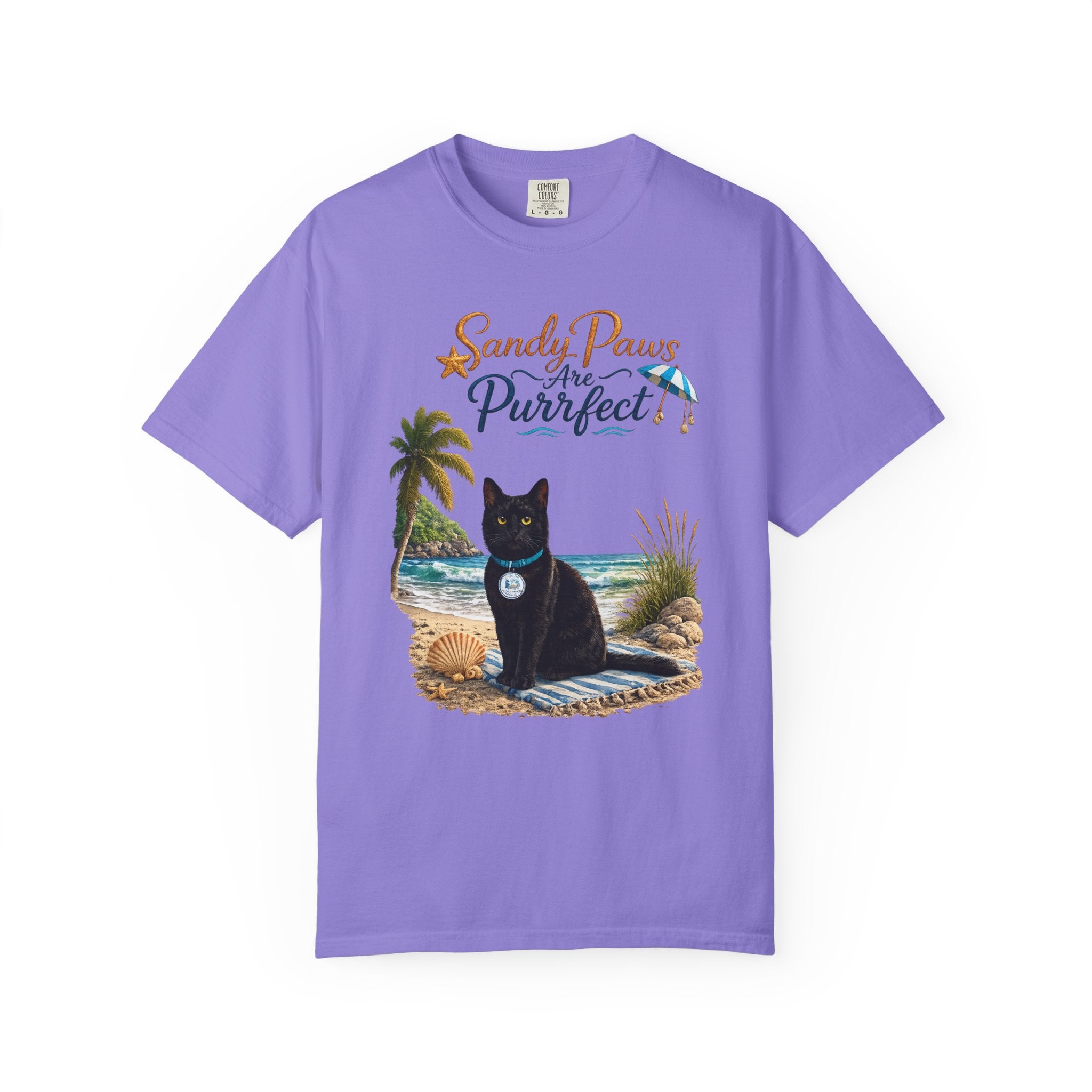Sandy Paws Are Purrfect - Comfort Colors Unisex Garment Dyed Cat Beach T-Shirt