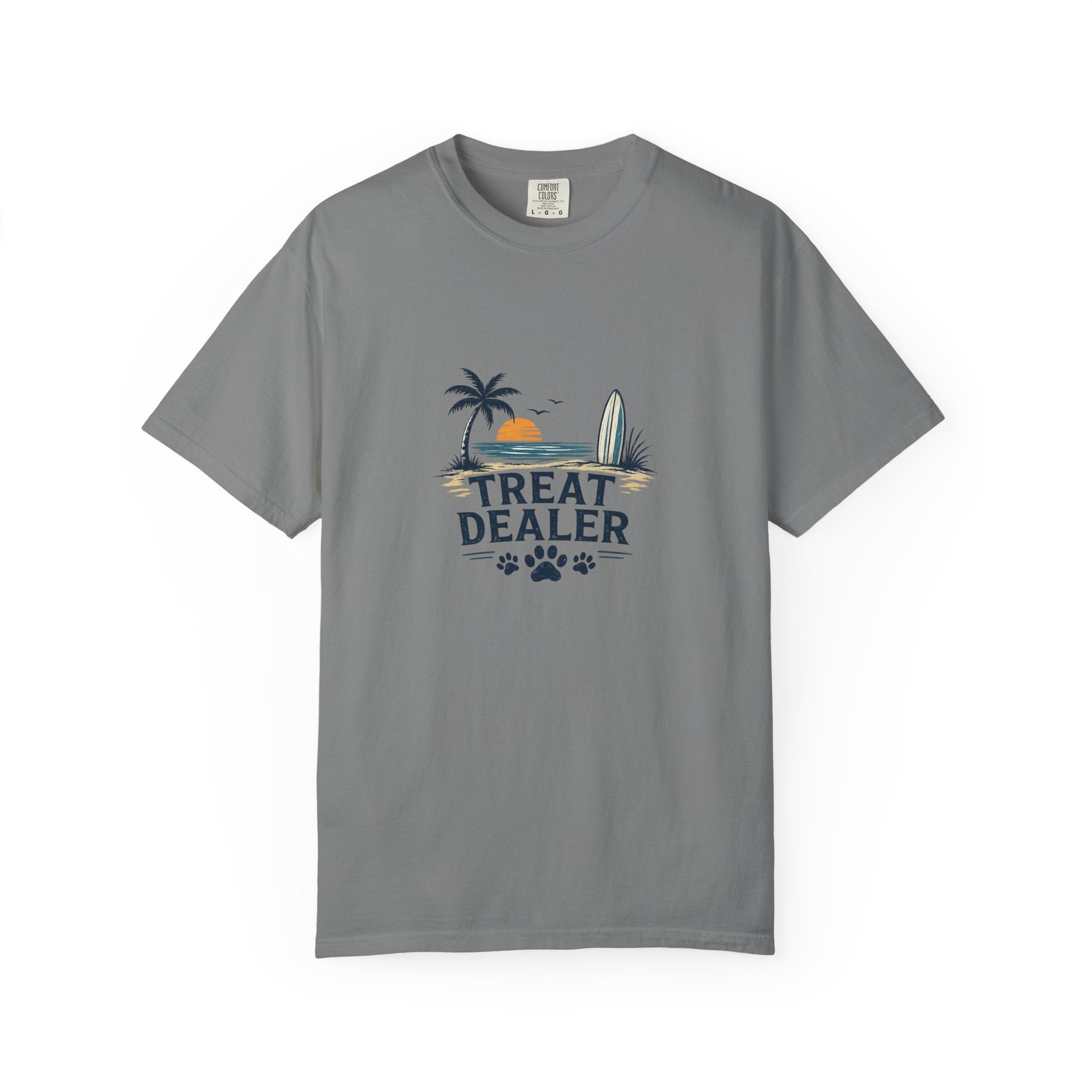 Treat Dealer Beach T-Shirt — Cute Dog Paw Surf Graphic