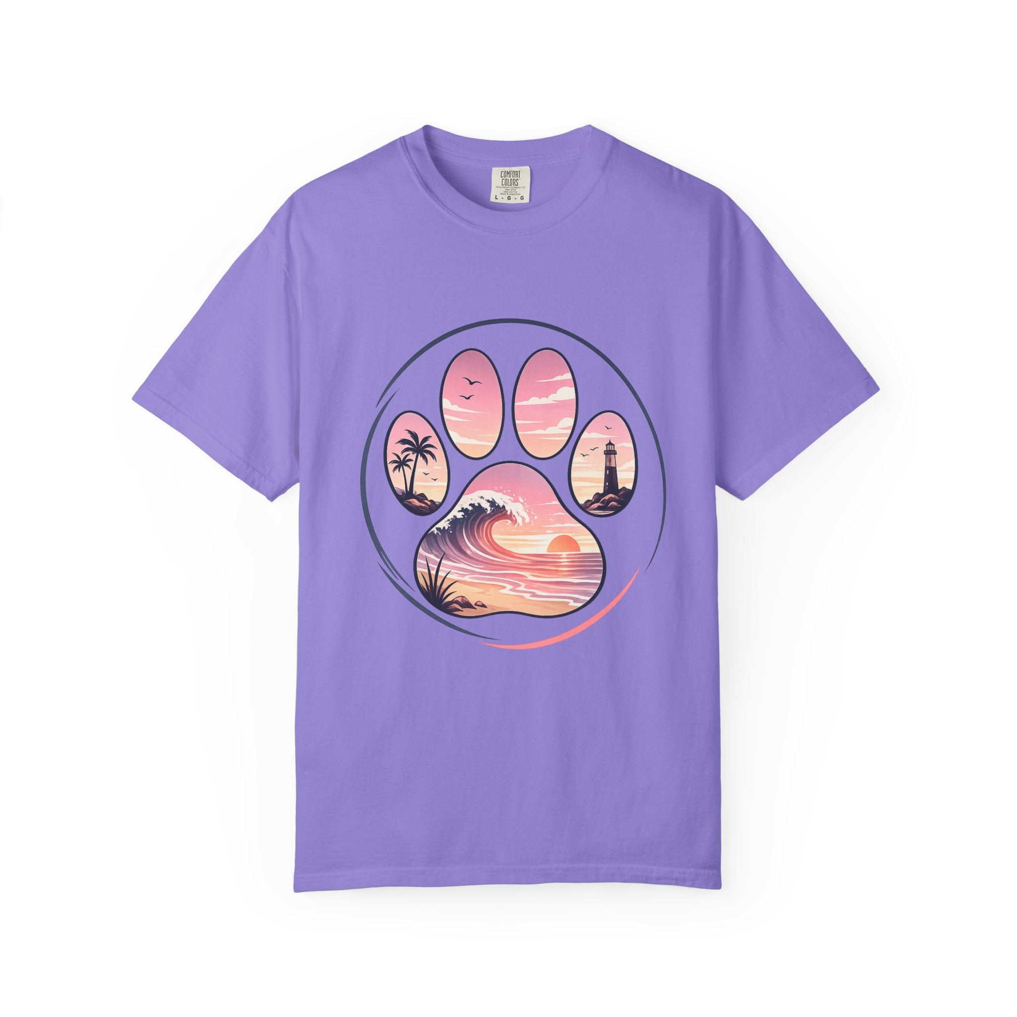 Sunset Paw Tee — Beach Wave Paw Print Unisex Comfort Colors T-Shirt