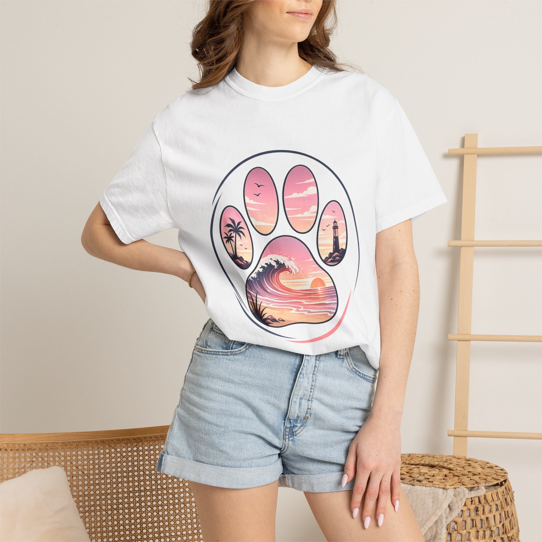 Sunset Paw Tee — Beach Wave Paw Print Unisex Comfort Colors T-Shirt