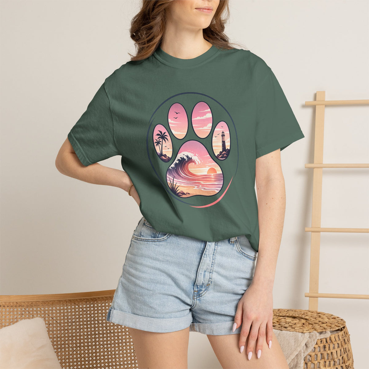 Sunset Paw Tee — Beach Wave Paw Print Unisex Comfort Colors T-Shirt