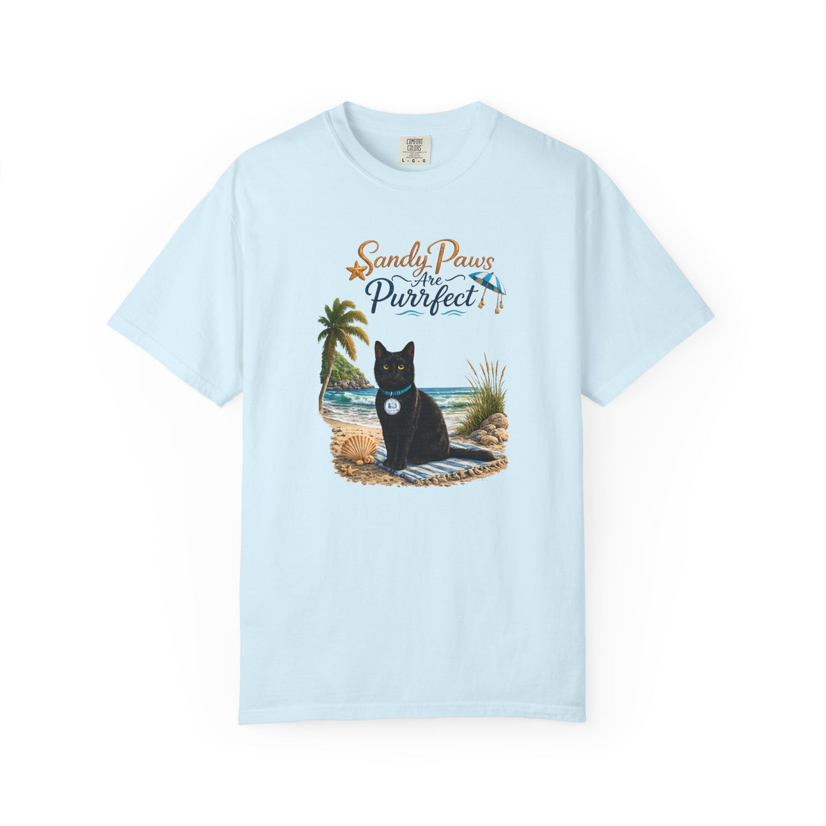 Sandy Paws Are Purrfect - Comfort Colors Unisex Garment Dyed Cat Beach T-Shirt