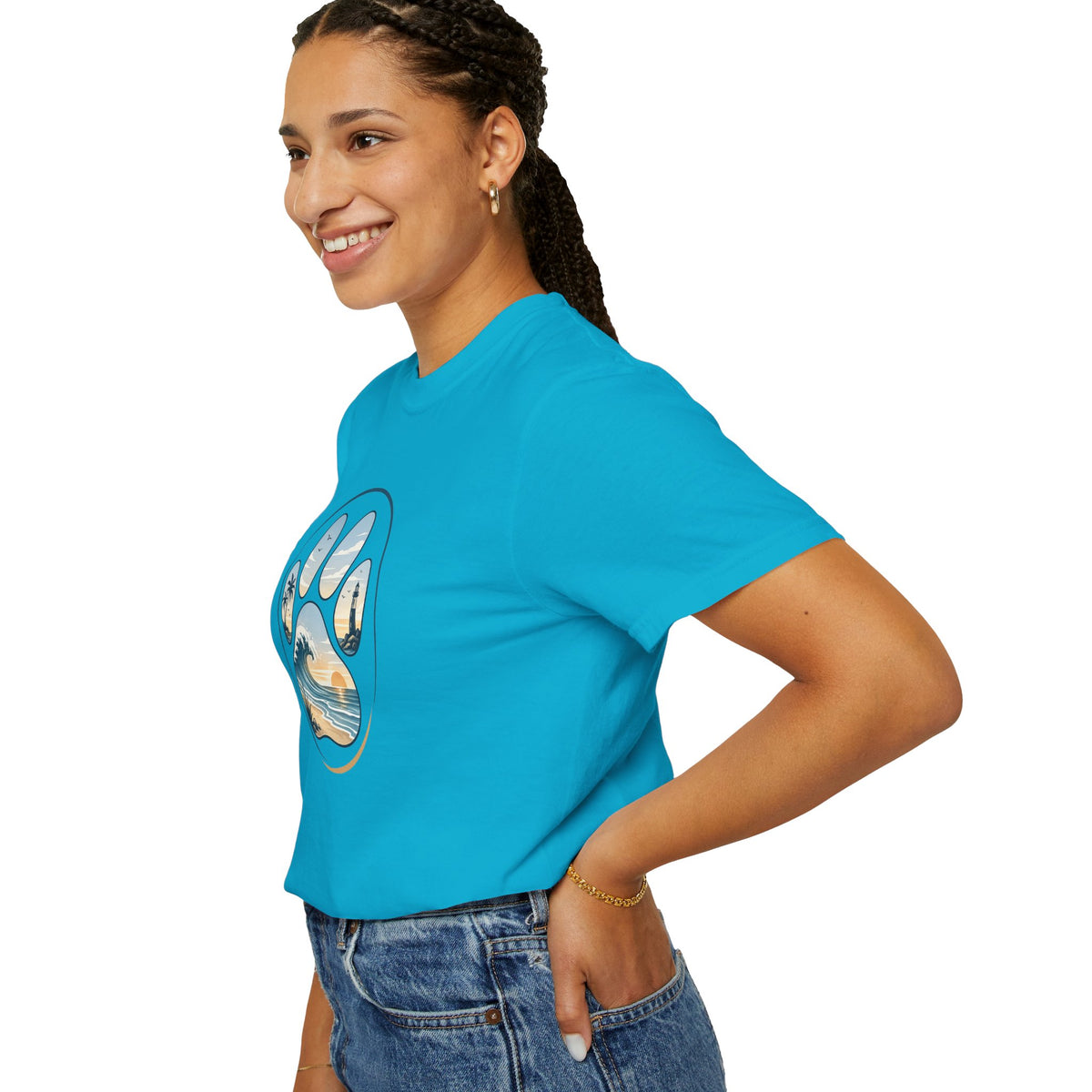 Ocean Paw Surf T-Shirt — Beach Sunset Paw Print Tee