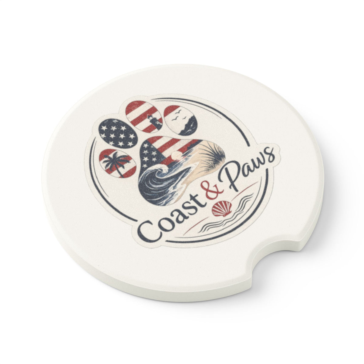 Coast & Paws Signature Patriotic Soapstone Car Coaster — Patriotic Beach Paw Print