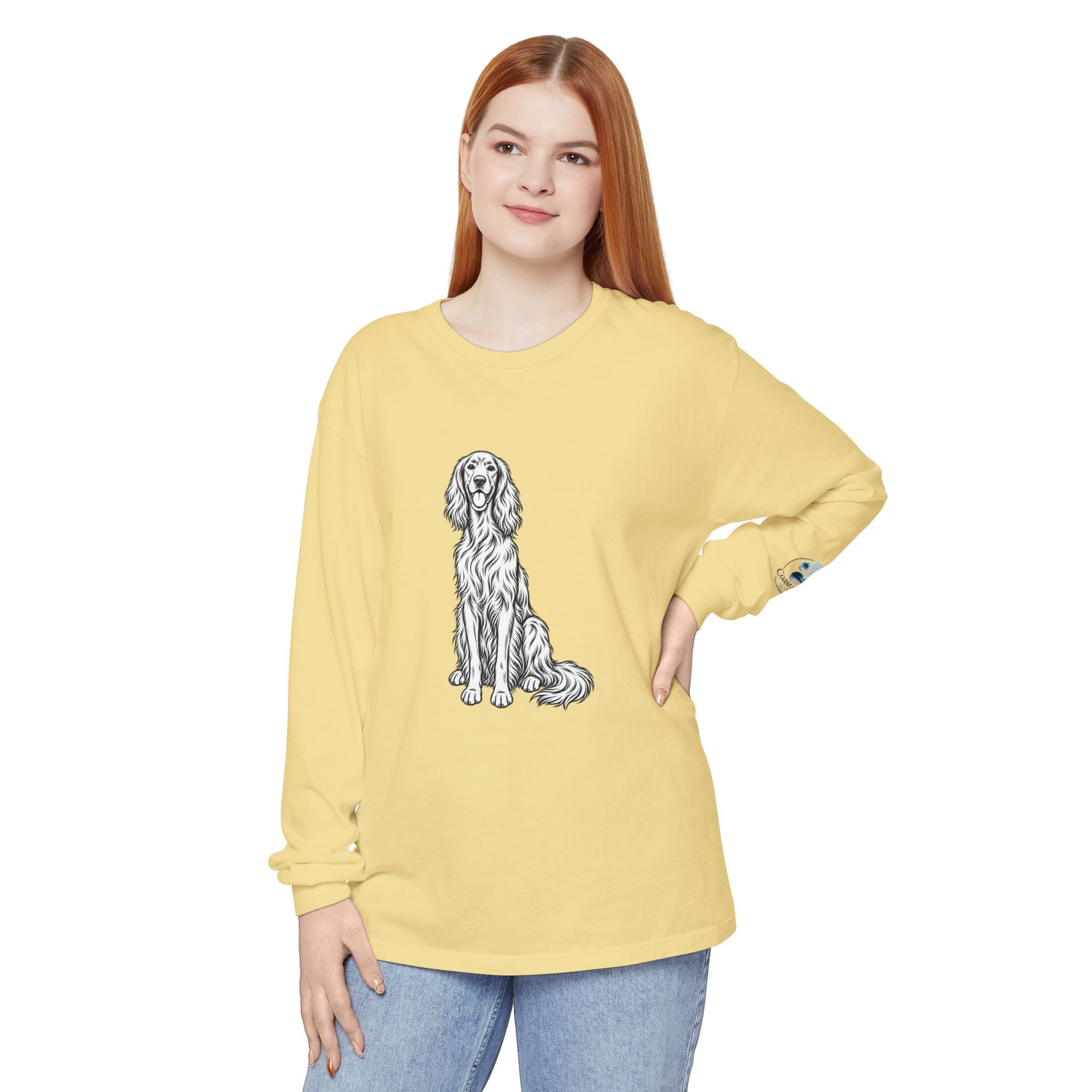 Irish Setter Unisex Long-Sleeve Tee with Coast & Paws logo on sleeve