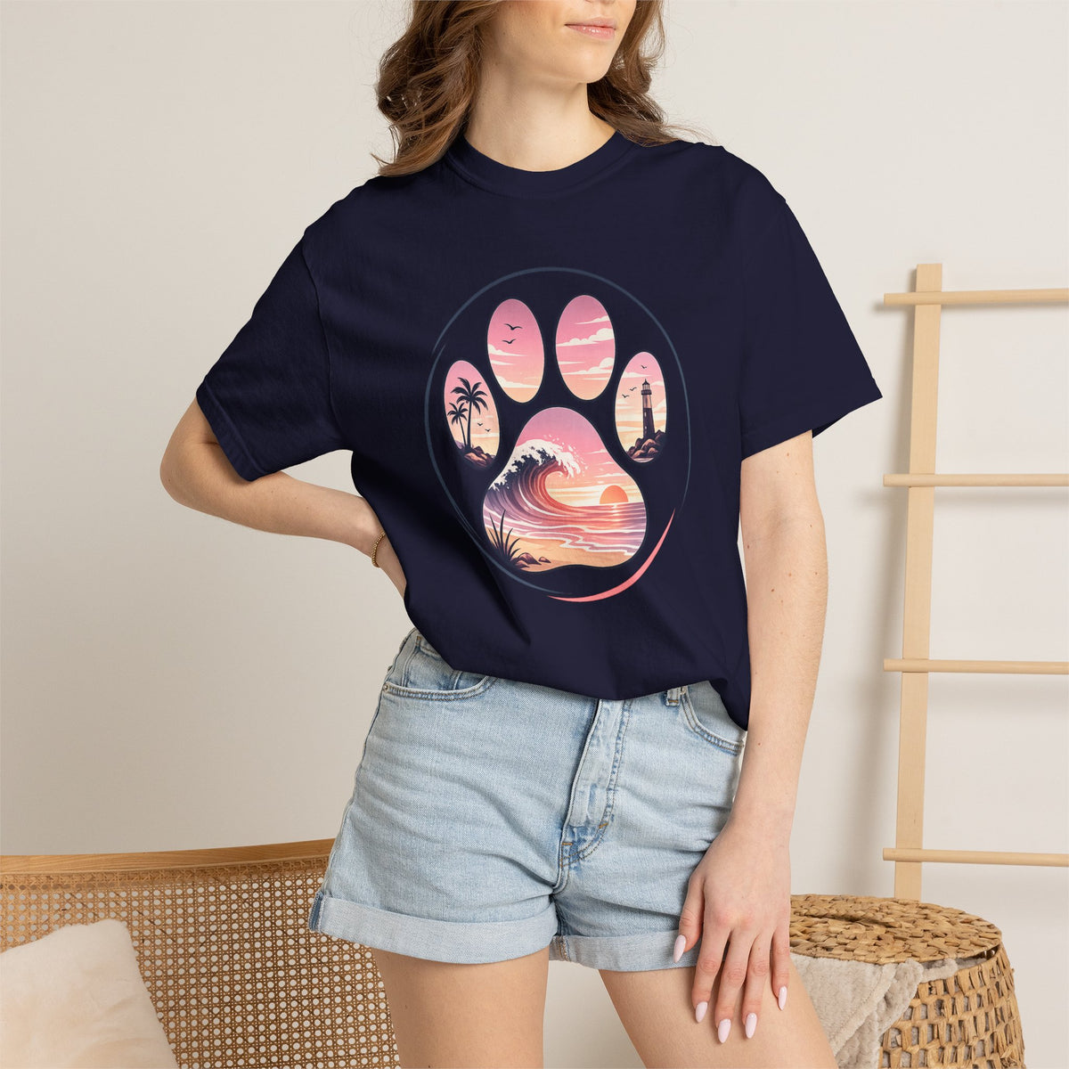 Sunset Paw Tee — Beach Wave Paw Print Unisex Comfort Colors T-Shirt