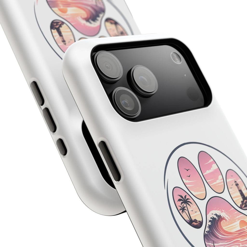 Beach Paw Phone Case — Impact-Resistant Tropical Paw Print iPhone Cover