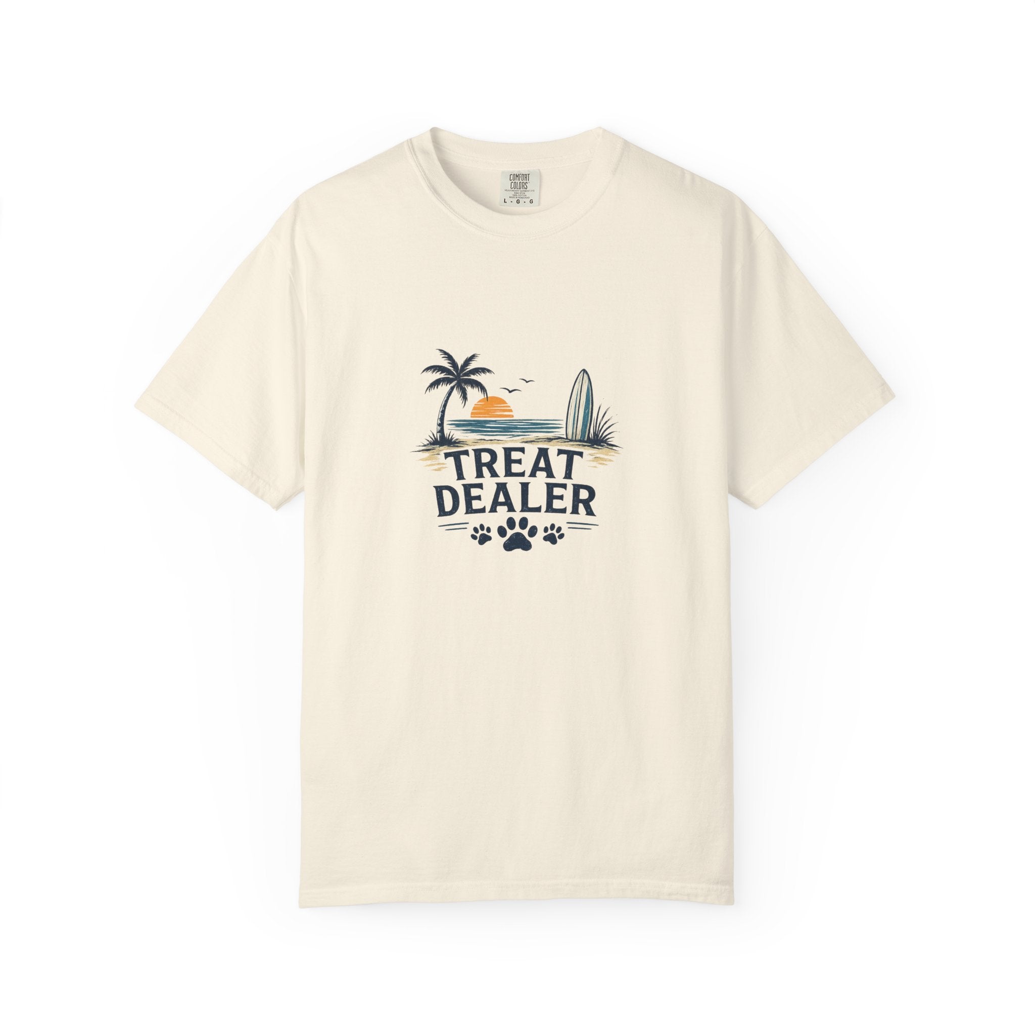 Treat Dealer Beach T-Shirt — Cute Dog Paw Surf Graphic