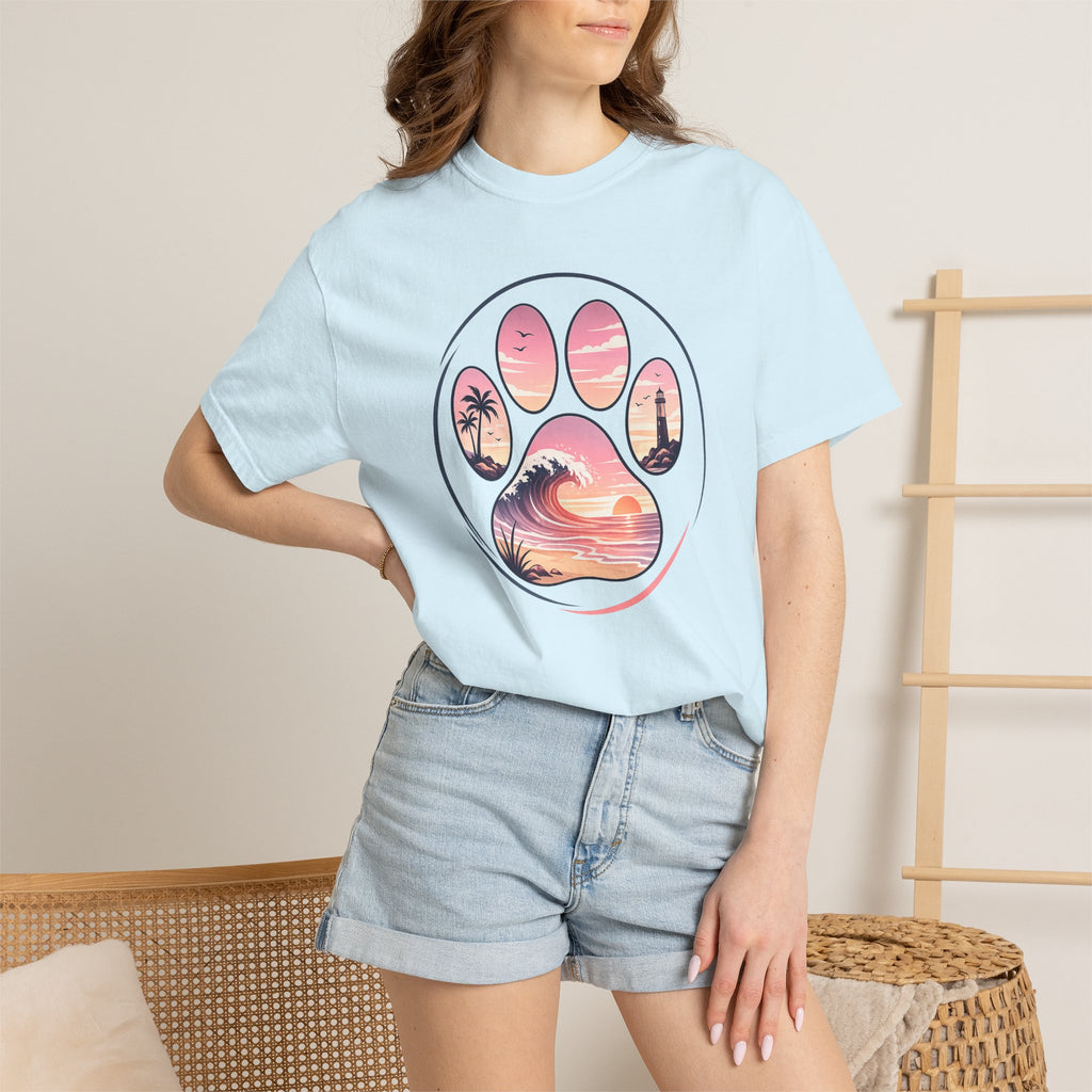 Sunset Paw Tee — Beach Wave Paw Print Unisex Comfort Colors T-Shirt
