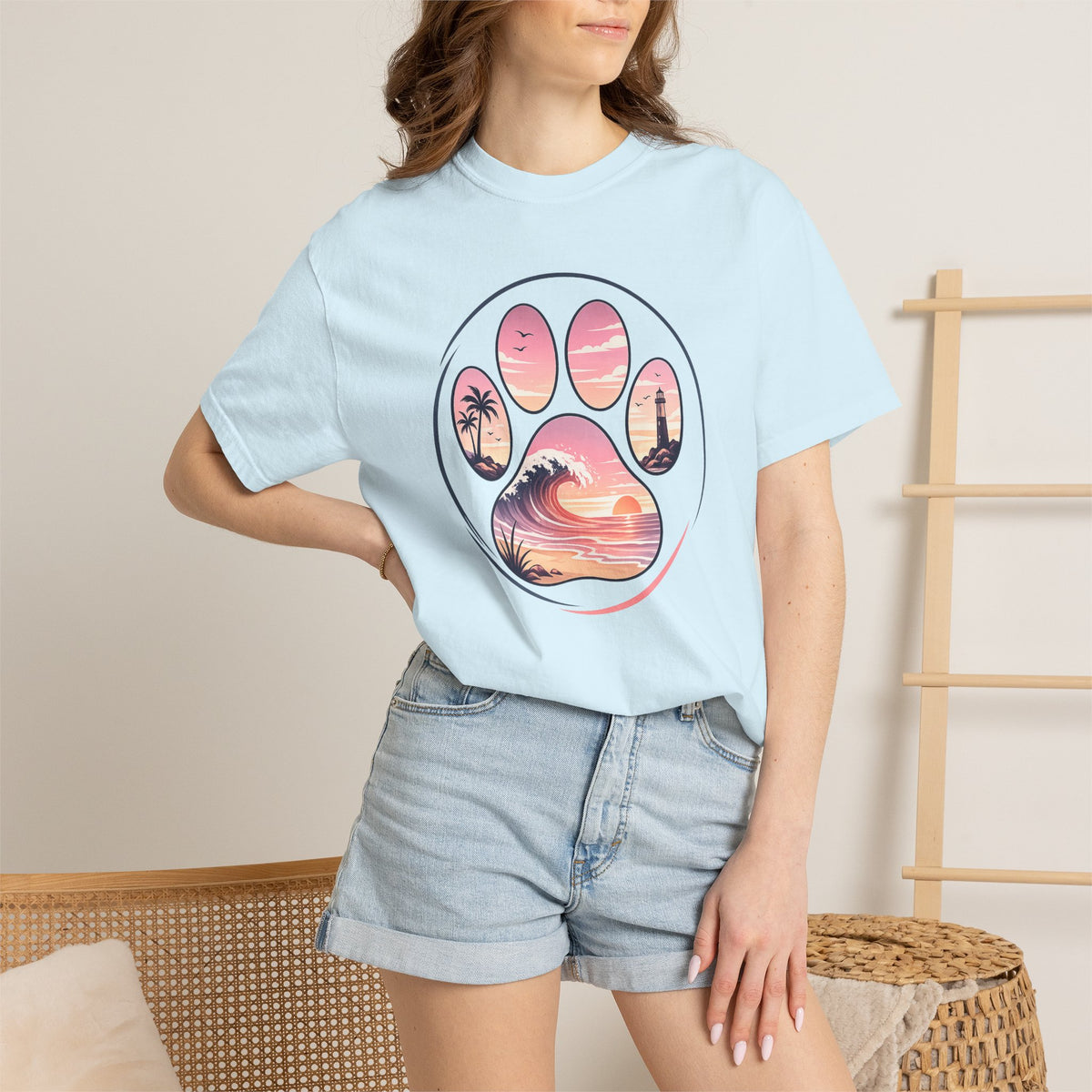 Sunset Paw Tee — Beach Wave Paw Print Unisex Comfort Colors T-Shirt