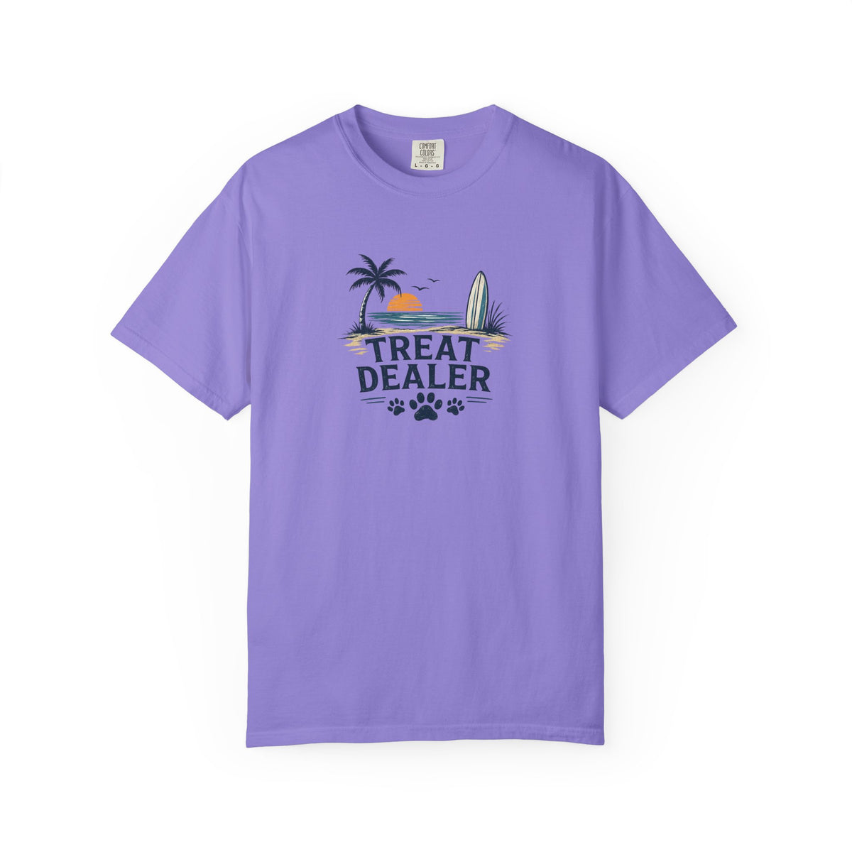 Treat Dealer Beach T-Shirt — Cute Dog Paw Surf Graphic