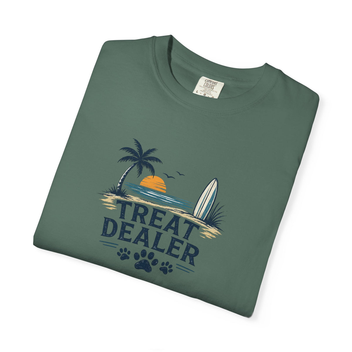 Treat Dealer Beach T-Shirt — Cute Dog Paw Surf Graphic