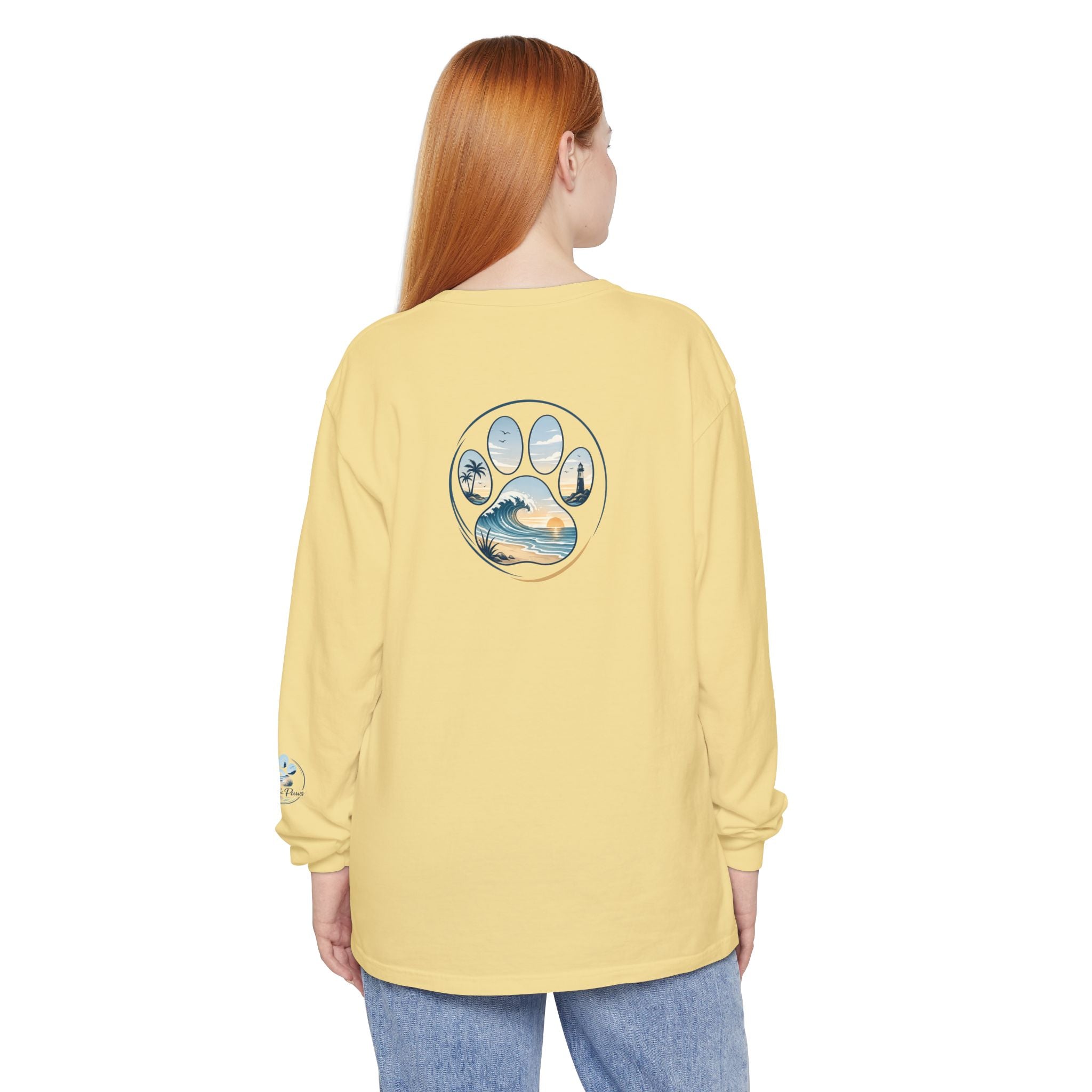 Coast & Paws Signature Soft Long Sleeve Tee — Coastal Paw Wave Graphic