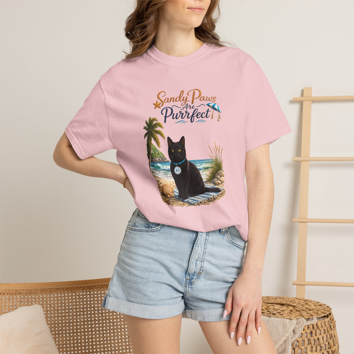 Sandy Paws Are Purrfect - Comfort Colors Unisex Garment Dyed Cat Beach T-Shirt