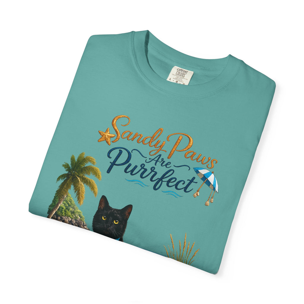 Sandy Paws Are Purrfect - Comfort Colors Unisex Garment Dyed Cat Beach T-Shirt