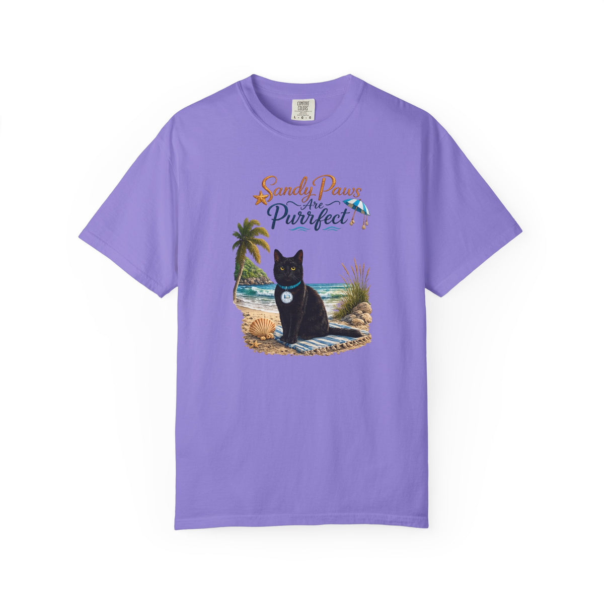 Sandy Paws Are Purrfect - Comfort Colors Unisex Garment Dyed Cat Beach T-Shirt