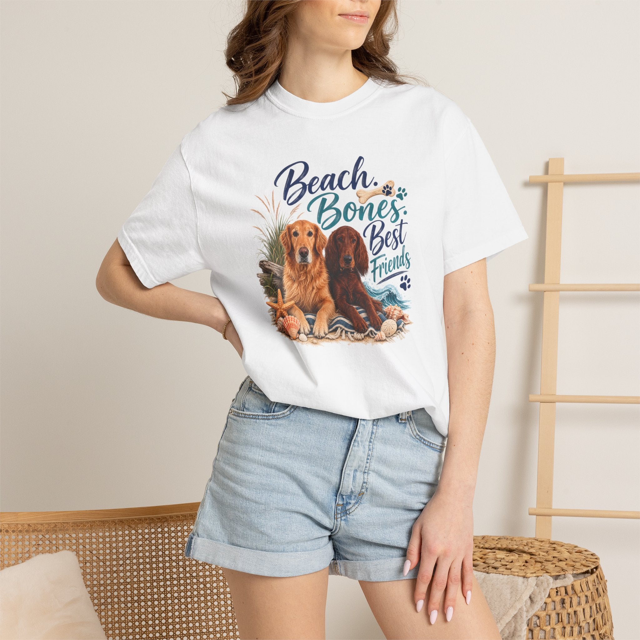 Beach Bones Best Friends Unisex Soft T-Shirt — Dog Lover Beach Tee