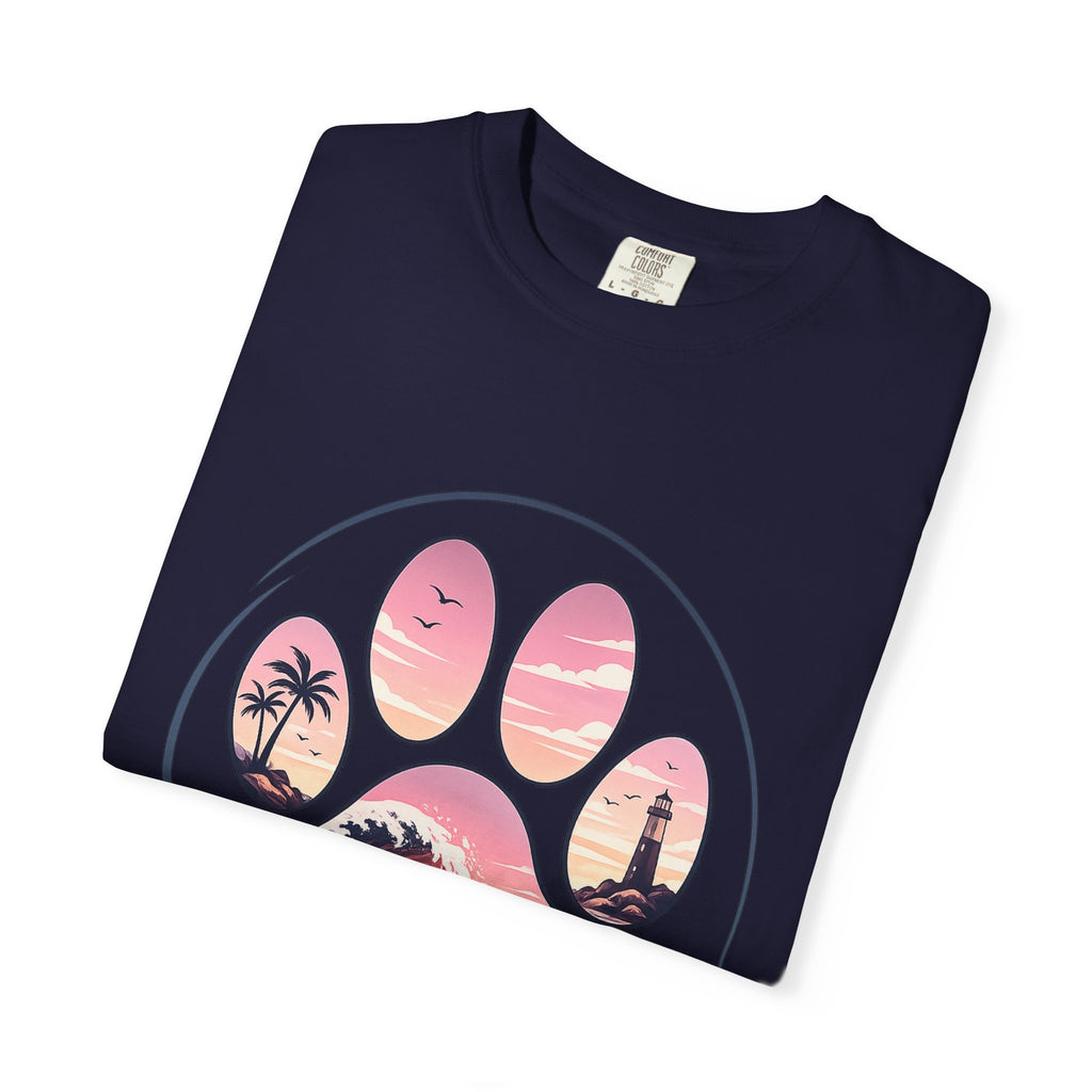 Sunset Paw Tee — Beach Wave Paw Print Unisex Comfort Colors T-Shirt