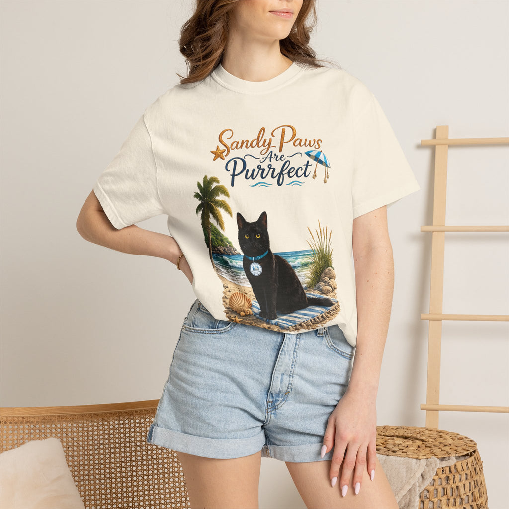 Sandy Paws Are Purrfect - Comfort Colors Unisex Garment Dyed Cat Beach T-Shirt