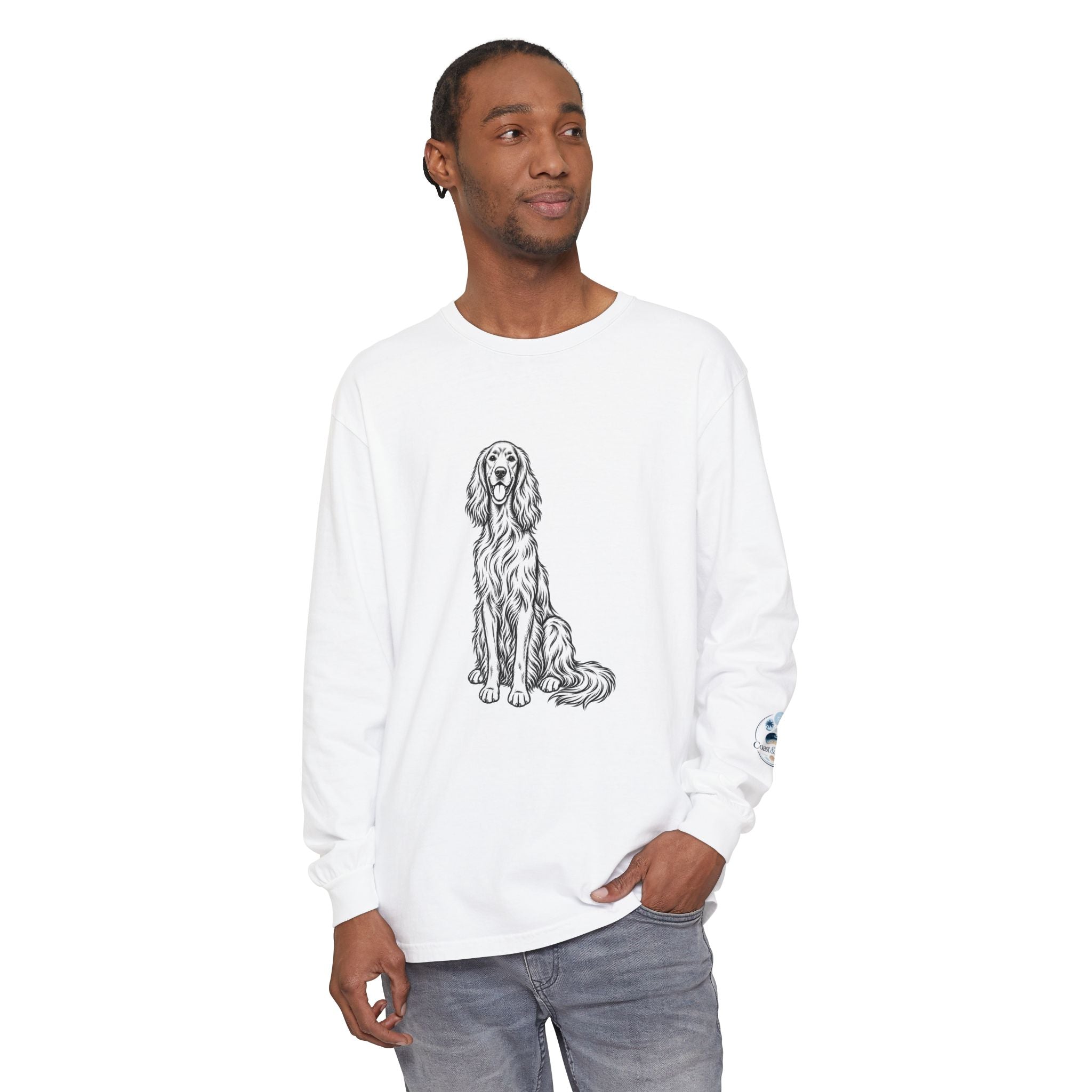 Irish Setter Unisex Long-Sleeve Tee with Coast & Paws logo on sleeve