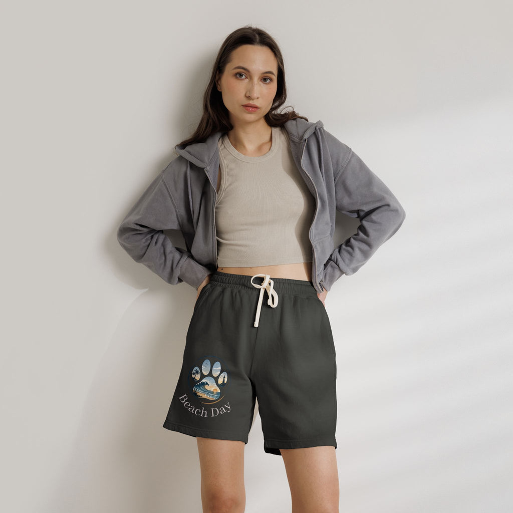 Beach Days Paw-Print Sweat Shorts — Lightweight Fleece Summer Lounge Shorts