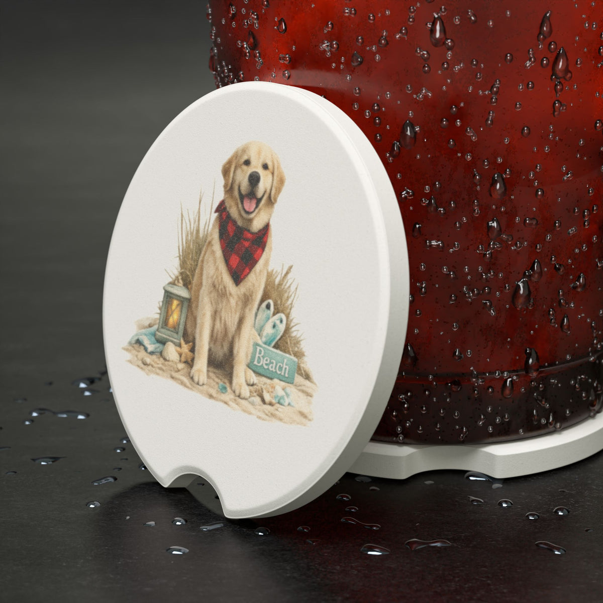 Yellow Lab Beach Soapstone Car Coaster
