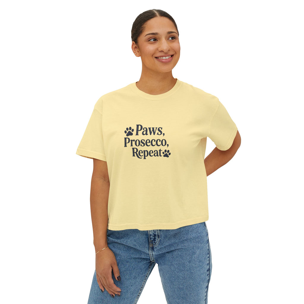 Paws, Prosecco, Repeat Boxy Tee — Crop Shirt